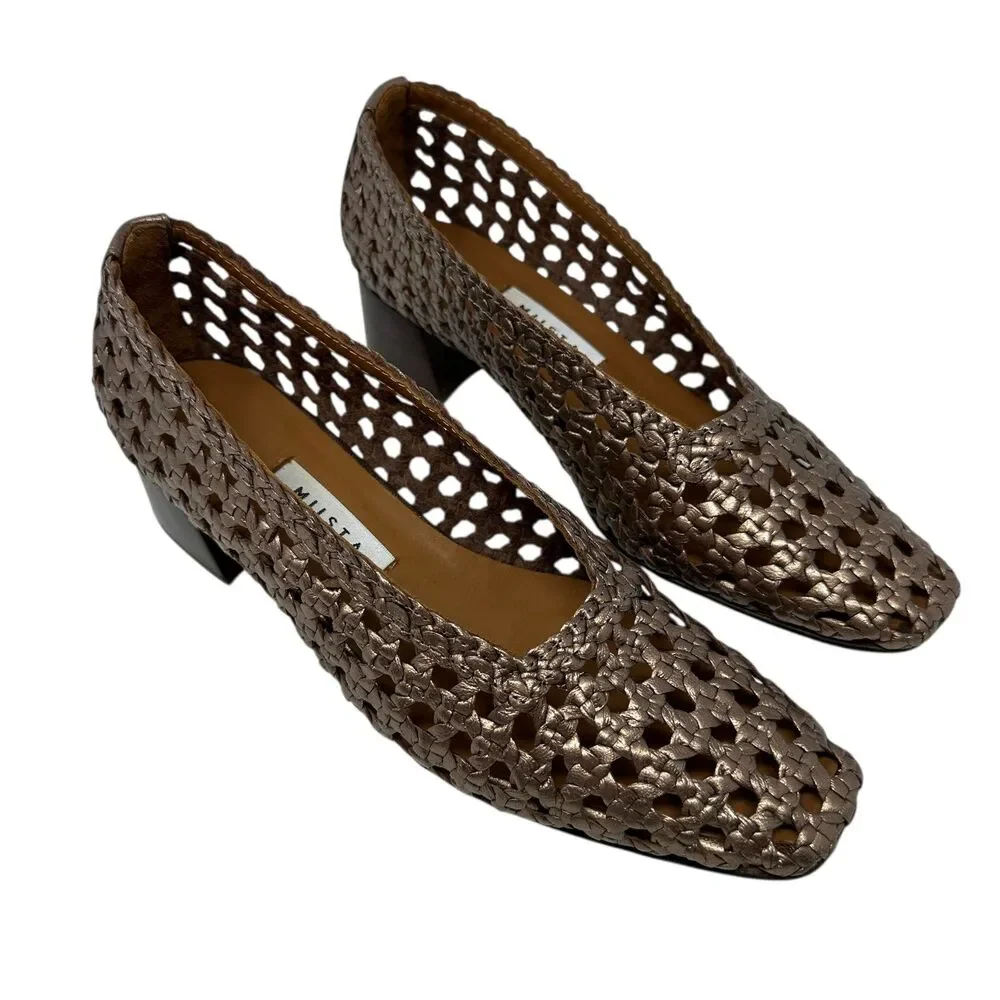 Miista Bronze Woven Heels - Picture 1 of 5